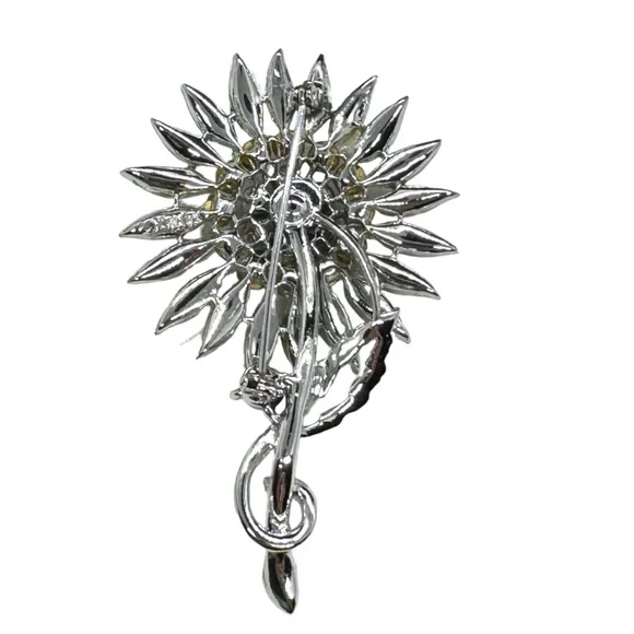 Vintage Signed Lisner Sapphire Blue & Clear Rhinestones Flower Brooch - Picture 6 of 8